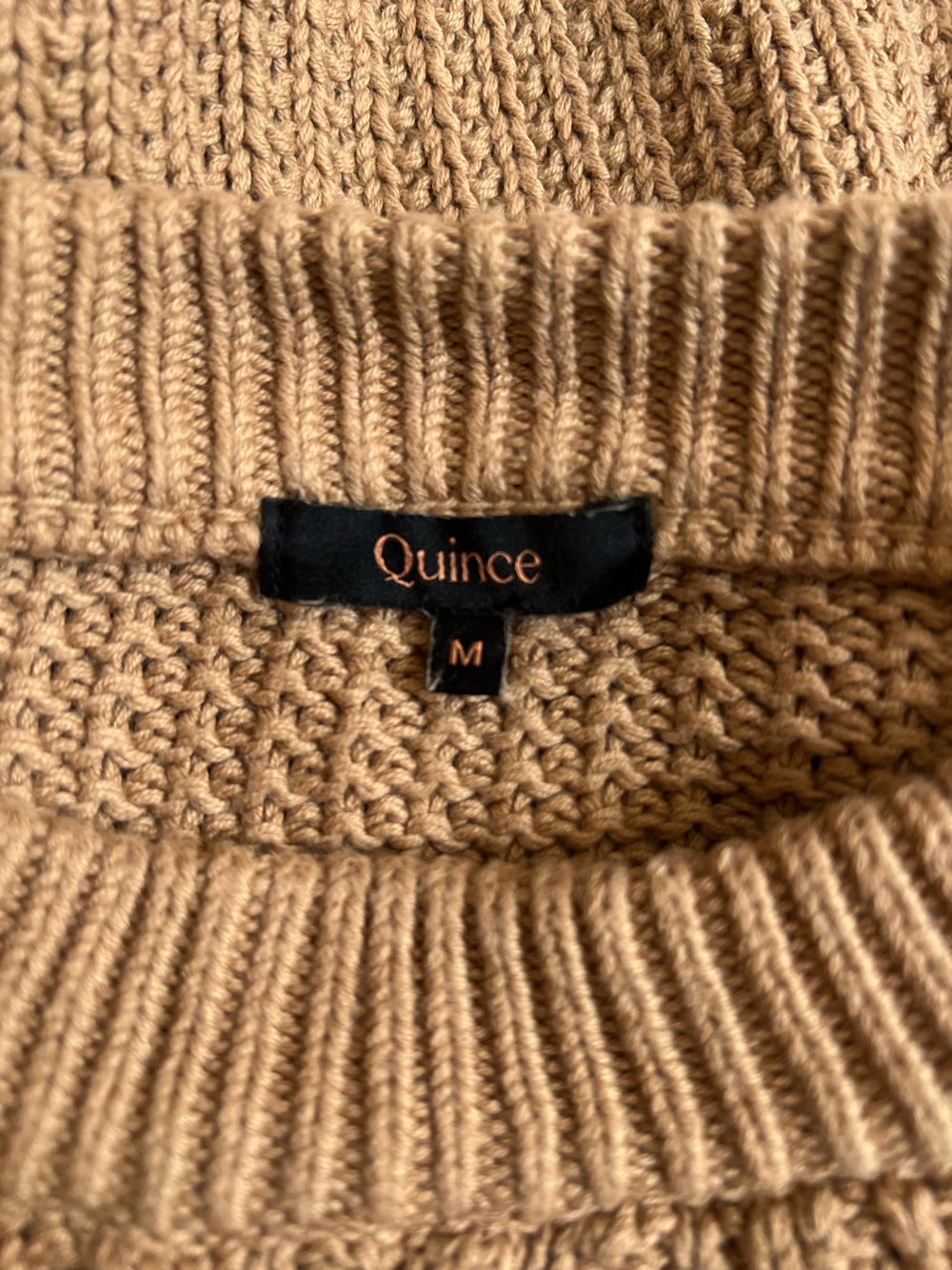 Quince 100% Organic Cotton Cable Knit Fisherman Sweater M Tan Brown Cropped - Picture 6 of 6
